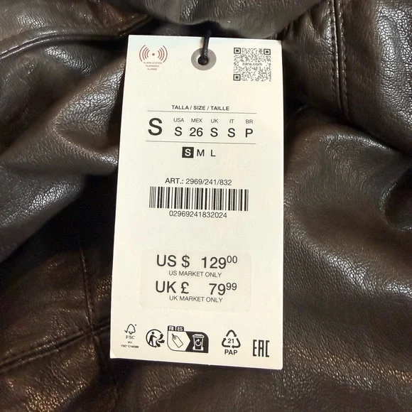 Zara Women's Brown Leather Bomber Jacket - Picture 8 of 8